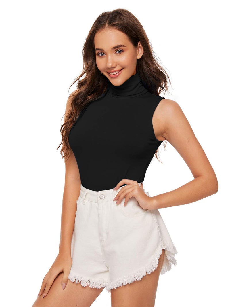 Verdusa Women's Sleeveless High Turtleneck Tank Top Black L - Image 3